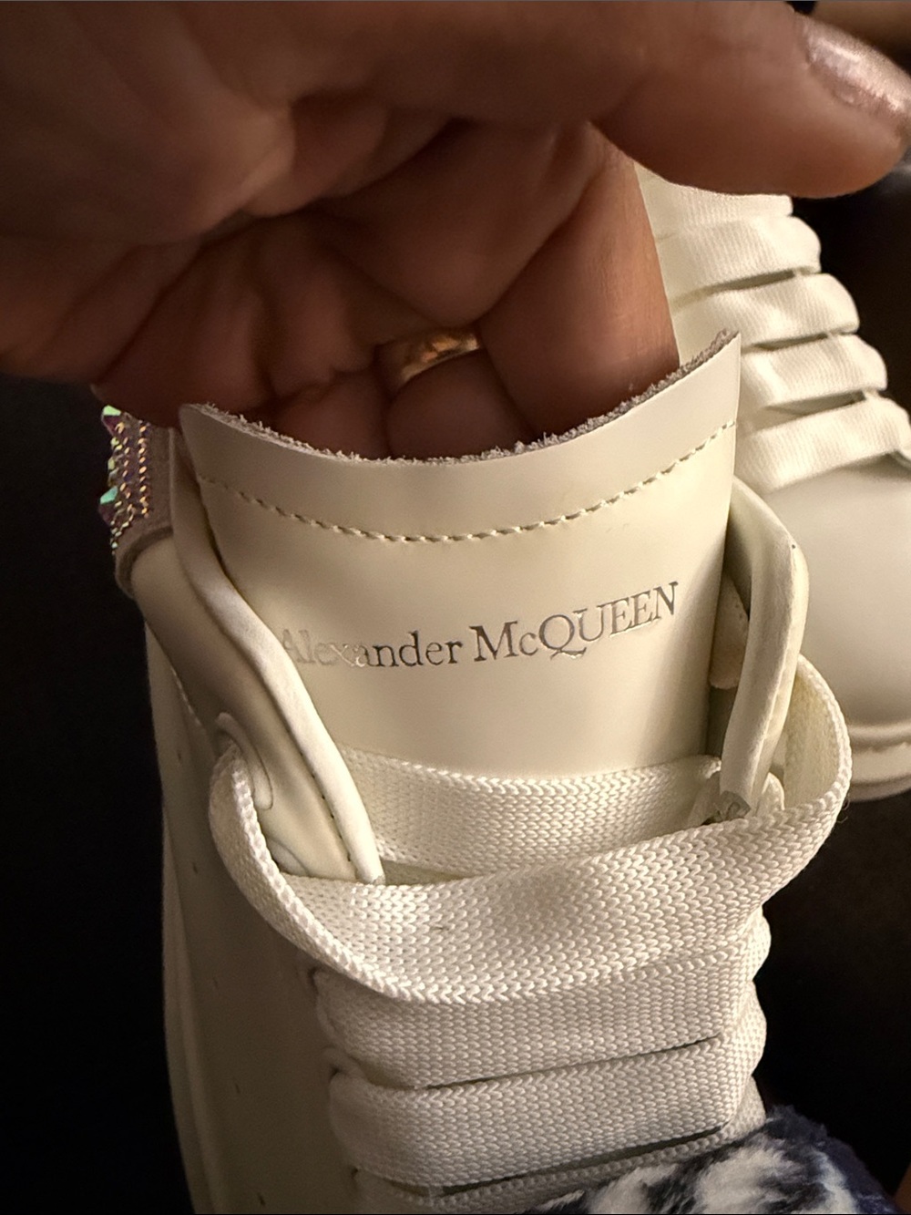 Alexander McQueen White Leather Platform Sneakers with Iridescent Heel